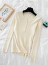 Chic Womens V Neck Knit Sweater Korean Style Button Slim Fit Pullover 4