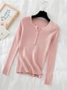 Chic Womens V Neck Knit Sweater Korean Style Button Slim Fit Pullover 6