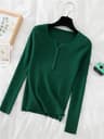 Chic Womens V Neck Knit Sweater Korean Style Button Slim Fit Pullover 2