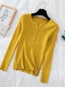 Chic Womens V Neck Knit Sweater Korean Style Button Slim Fit Pullover 12