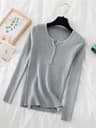 Chic Womens V Neck Knit Sweater Korean Style Button Slim Fit Pullover 7