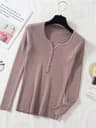 Chic Womens V Neck Knit Sweater Korean Style Button Slim Fit Pullover 9