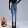 Womens Thermal High Waist Skinny Jeans Fleece Lined Winter Denim Pants 2