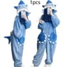Womens Cartoon Shark Kigurumi Pajamas Hooded Animal Onesie Sleepwear Winter Cosplay Jumpsuit 2