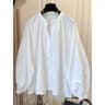 Womens Stand Collar Lantern Sleeve Shirt Korean Chic Oversized Button Up Blouse 2
