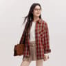 Semir Womens Oversized Checkered Shirt Vintage Long Sleeve Plaid Blouse Mid Length Casual Top 2