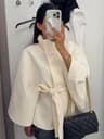 Elegant Womens Grey Belted Wool Coat Double Breasted Long Winter Peacoat 11