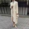 Elegant Womens Grey Belted Wool Coat Double Breasted Long Winter Peacoat 6