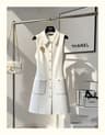 Elegant White Vest Dress French Style Waist Cinched Dress Womens Slim Fit Occasion Dress 1