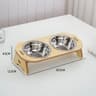 Stainless Steel Pet Feeding Bowls With Wooden Stand 2