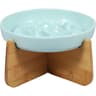 Raised Ceramic Cat Bowl With Wood Stand Slow Feeder For Comfortable Non Slip Feeding 3