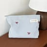 Light Blue Striped Bow Travel Makeup Organizer Bag 2