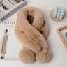 Womens Faux Rabbit Fur Cross Scarf Plush Winter Neck Warmer With Fur Ball Detail 3