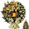 40cm Christmas Door Wreath With Lighted Lantern And Large Bow 2
