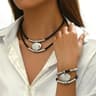 Womens Vintage Necklace Bracelet Set Oval Metal DoubleLayer Jewelry 2