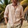 Mens Linen Shirt CottonLinen Button Up Breathable TurnDown Collar Casual Top 0