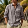 Mens Linen Shirt CottonLinen Button Up Breathable TurnDown Collar Casual Top 1