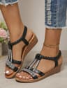Bohemian Wedge Sandals For Women  Summer Wedge Sandals With Rhinestone Detail  Platform Comfort 8