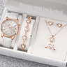 Fashion Womens Quartz Watch Set With Leather Bands And Heart Rhinestone Accent 56 PCS 0