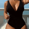 Womens Contrast Mesh One Piece Swimsuit  VNeck Backless Tummy Control High Cut Swimwear 10