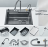 304 Stainless Steel Waterfall Kitchen Sink  Large Single Basin With Digital Display Faucet And Soap 6