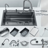 304 Stainless Steel Waterfall Kitchen Sink  Large Single Basin With Digital Display Faucet And Soap 10