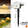 Solar 60 LED Motion Sensor Outdoor Security Spotlight  3Mode Waterproof Garden Light 6