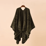 One Size Red Geometric Cashmere Poncho Cape  Warm Womens Shawl Cloak Wrap With Lattice Flower Patte 9
