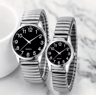 Black Arabic Numeral Couple Watch Set Elastic Band Quartz Watches For Men And Women 4