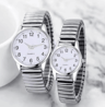Black Arabic Numeral Couple Watch Set Elastic Band Quartz Watches For Men And Women 5