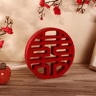 Red Wooden Double Happiness Xi Symbol Decor  Traditional Wedding  Festive Accent 5