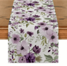 Watercolor Floral Green Linen Table Runner  Botanical Dining  Wedding Decor 0