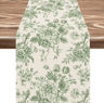Chinoiserie Blue Floral Linen Table Runner  Elegant Farmhouse Dining Decor 4