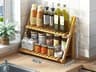 Bamboo Two Tier Folding Spice Rack Kitchen Countertop Organizer For Seasonings Condiments Bottles A 7