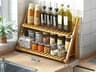 Bamboo Two Tier Folding Spice Rack Kitchen Countertop Organizer For Seasonings Condiments Bottles A 8