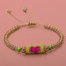 Handmade Woven Heart Beaded Adjustable Gold Accent Boho Summer Wristband 11