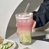 Cute Glass Tumbler With Straw And Lid Transparent Bubble Tea Cup Iced Coffee Juice Tea Glass Letter 7