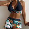 Women Spliced Lace Up Fashion Printed Bikini Set Surfing Bathing Suit Swimwear 5