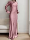 Luxury Evening Dress Womens Bespoke Satin Maxi Dress With Corset Waist Tie And Classic Round Neck 4