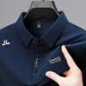 Fashionable Mens Business Casual Polo Shirt With Badge Solid Color Short Sleeved Shirt Comfortable  2