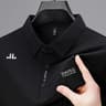 Fashionable Mens Business Casual Polo Shirt With Badge Solid Color Short Sleeved Shirt Comfortable  1