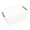 Metal Desktop Storage Basket With Wood Handle Large Capacity Iron Wired Basket For Sundries 5