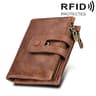 Crazy Horse Leather RFID Wallet For Men Tri Fold Card Holder With Zipper Coin Pocket 11